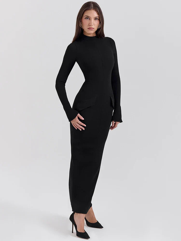 Elsinya | Long Sleeve Sculpted Elegance Maxi Dress