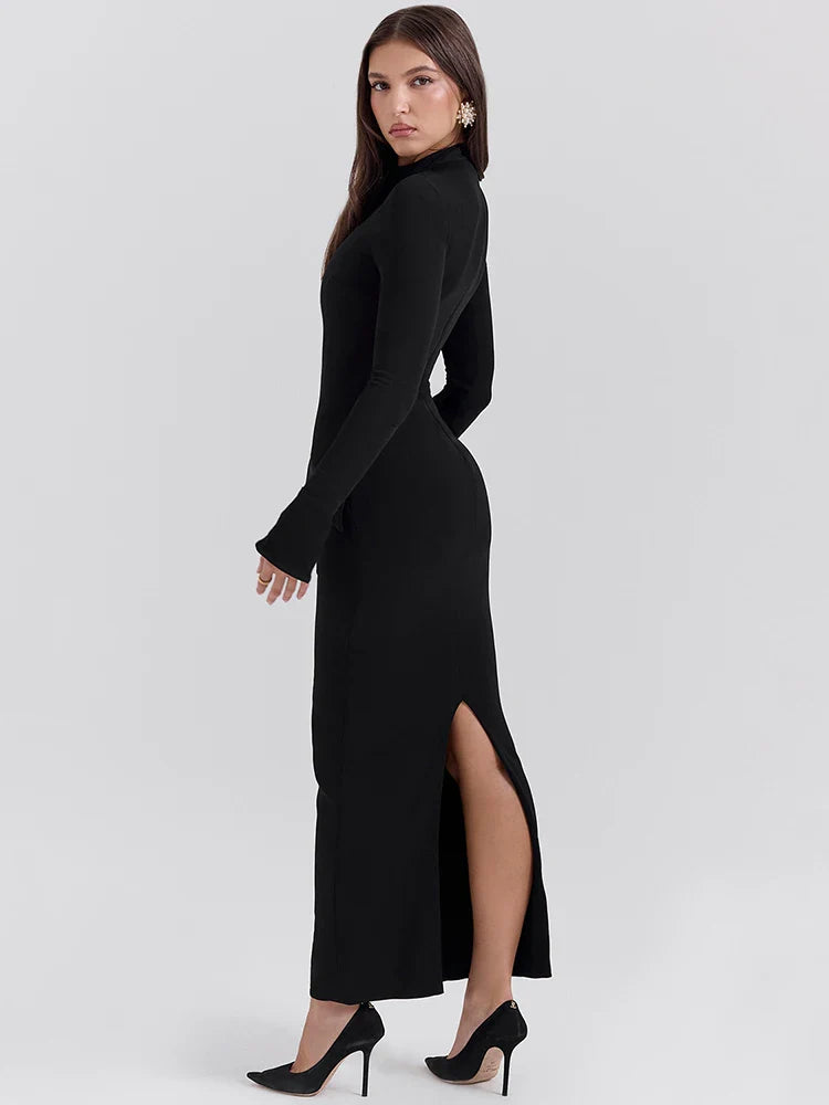 Elsinya | Long Sleeve Sculpted Elegance Maxi Dress